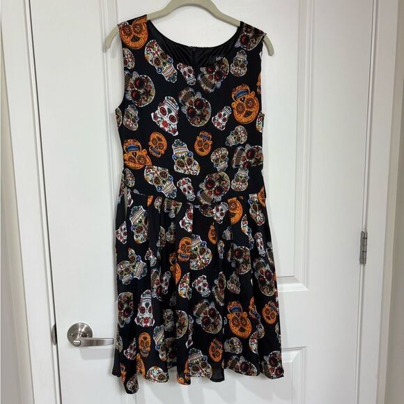 Iska London retro punk goth skeleton sugar skull black dress size 12 - Picture 1 of 11